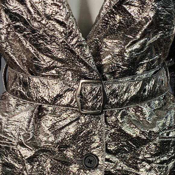 SIES MARJAN Size 6 Metallic Silver Polyester Blend Notch Lapel Belted Jacket - Picture 2 of 8